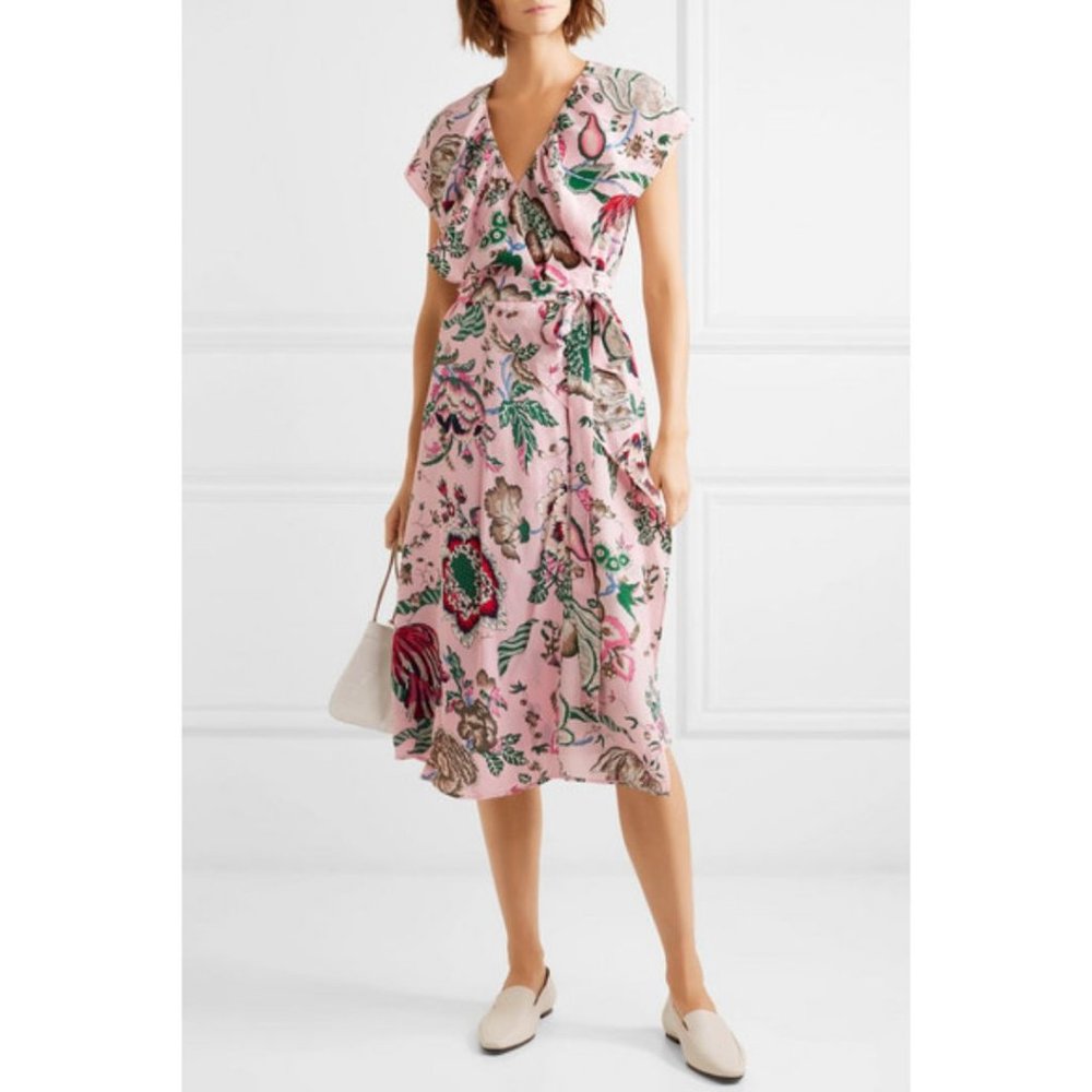 Tory Burch Adelia Ruffled Floral Dress Pink Happy Times Size 00